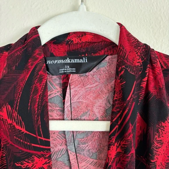 Norma Kamali Faux Wrap Dress Size Large Knee Length LS Red Black Stretch Career - Picture 3 of 5